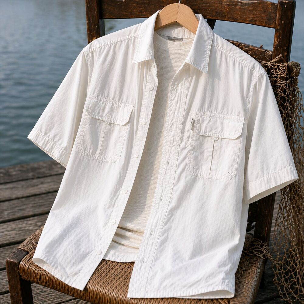 Fisherman Core White Vented Utility Shirt Coastal Old Money M